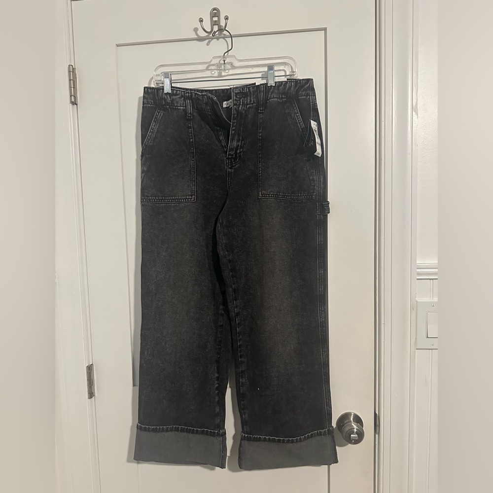 NWT AND NOW THIS Black Denim Wide-Leg Cuffed Pants